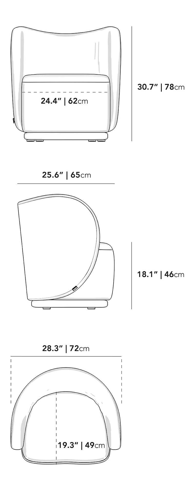Newbury  Lounge Chair Dimensions Diagram