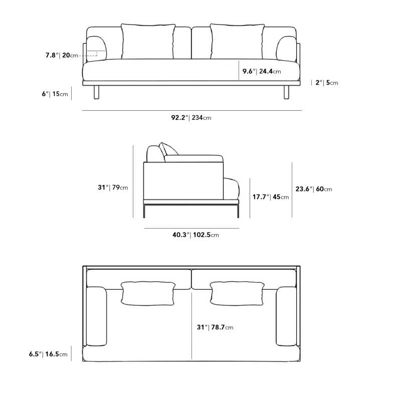 Pembroke Sofa Dimensions Diagram