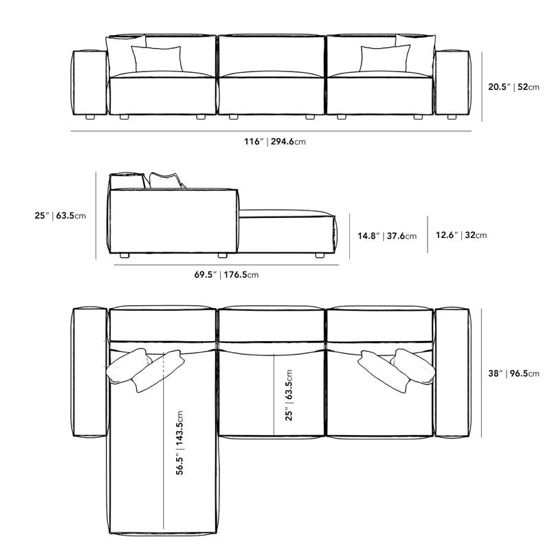 Ashford Sectional Sofa Dimensions Diagram