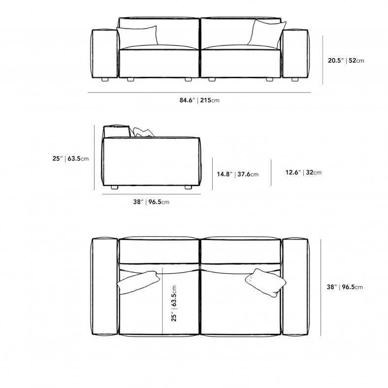 Balmoral Sofa Dimensions Diagram