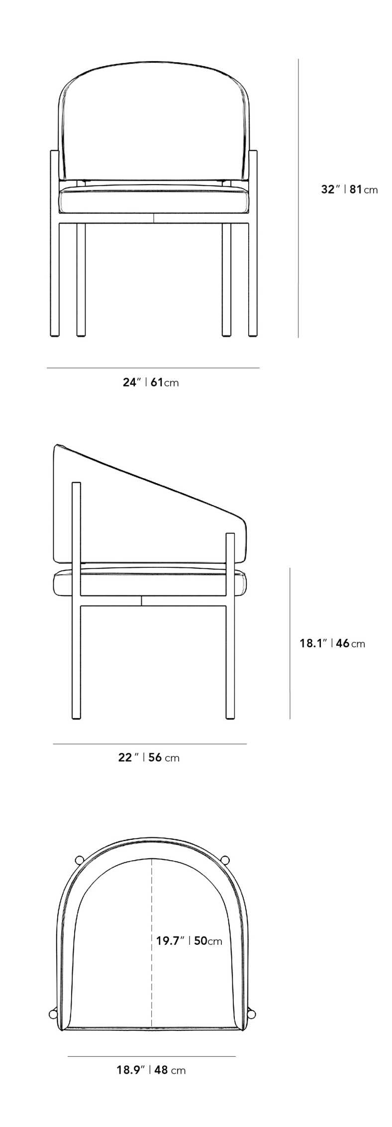 Chelmsford Dining Chair Dimensions Diagram