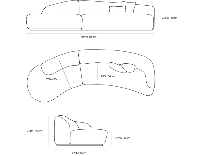 Brighton Sectional Sofa Dimensions Diagram